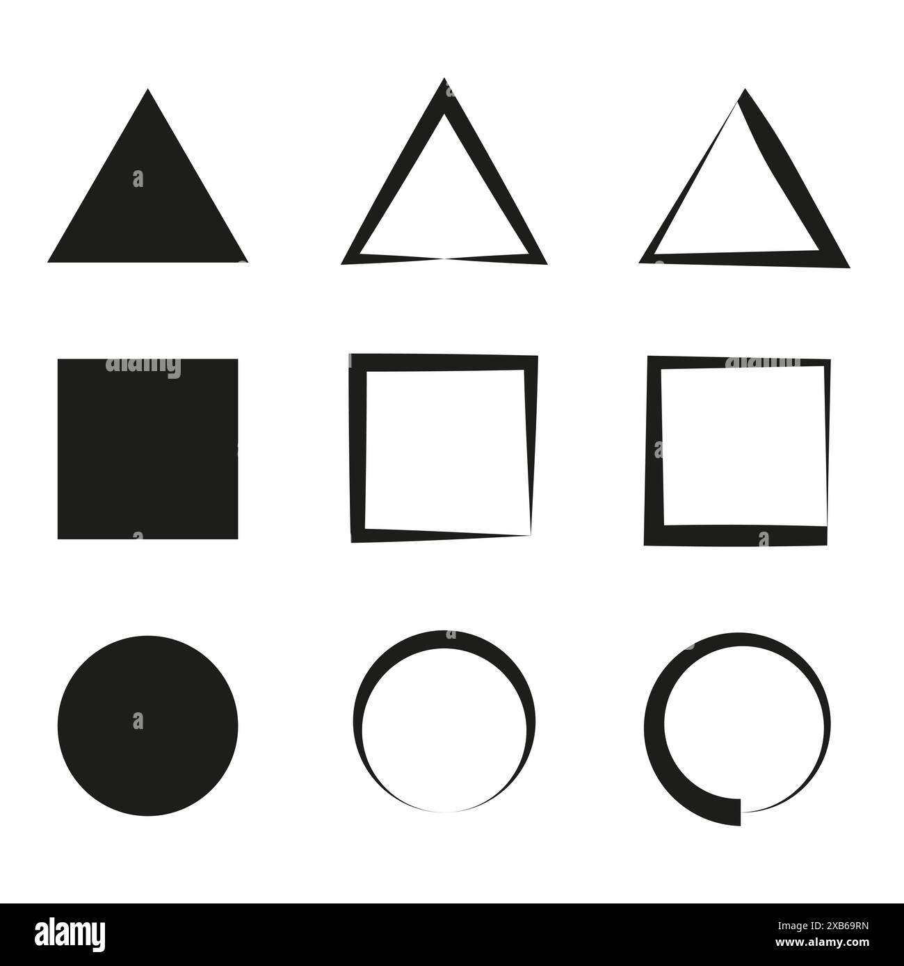 Basic shapes Vector set. Triangle, square, circle. Line art and solid ...