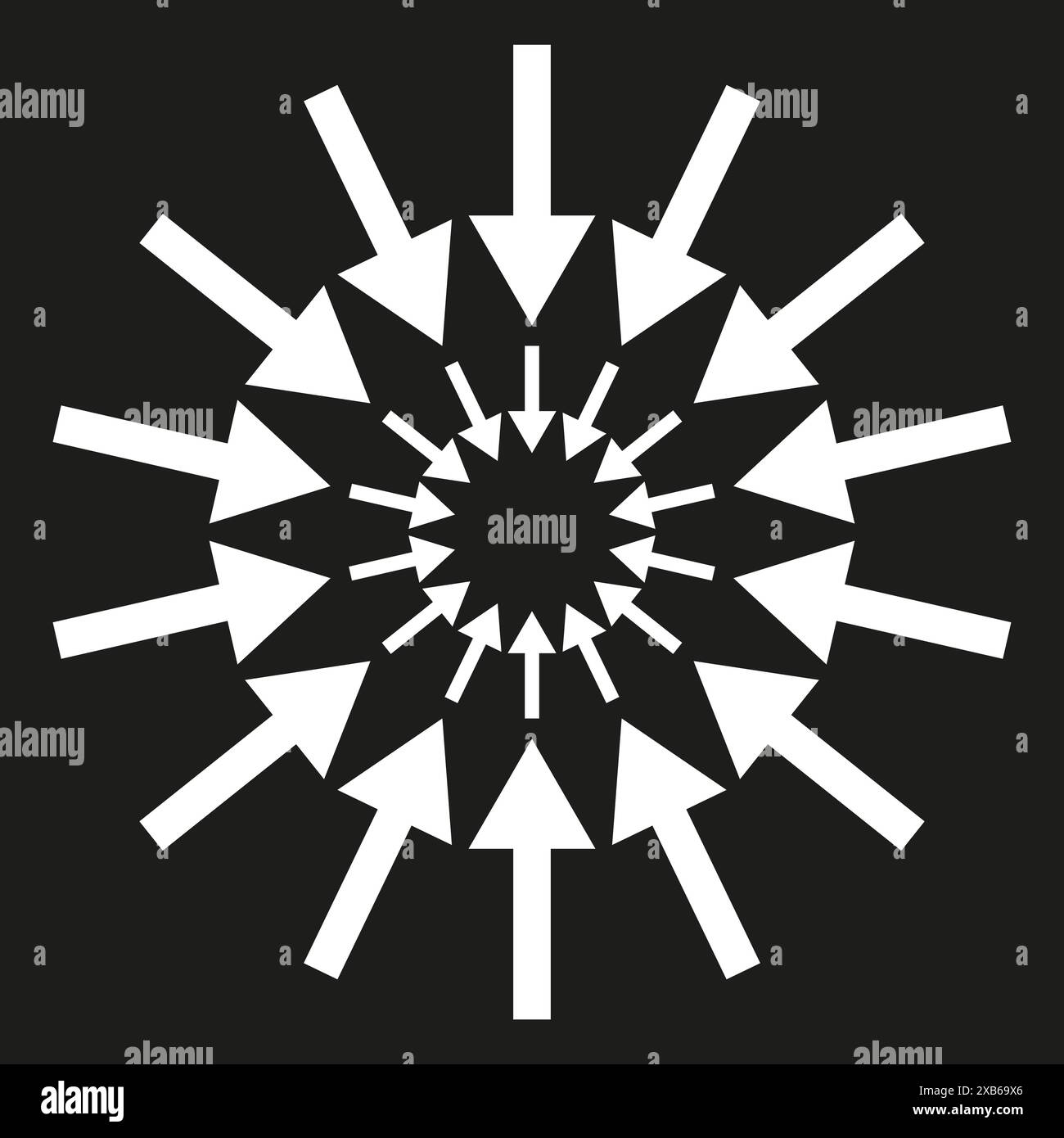 Converging arrows pattern. White arrows on black. Radial symmetry ...