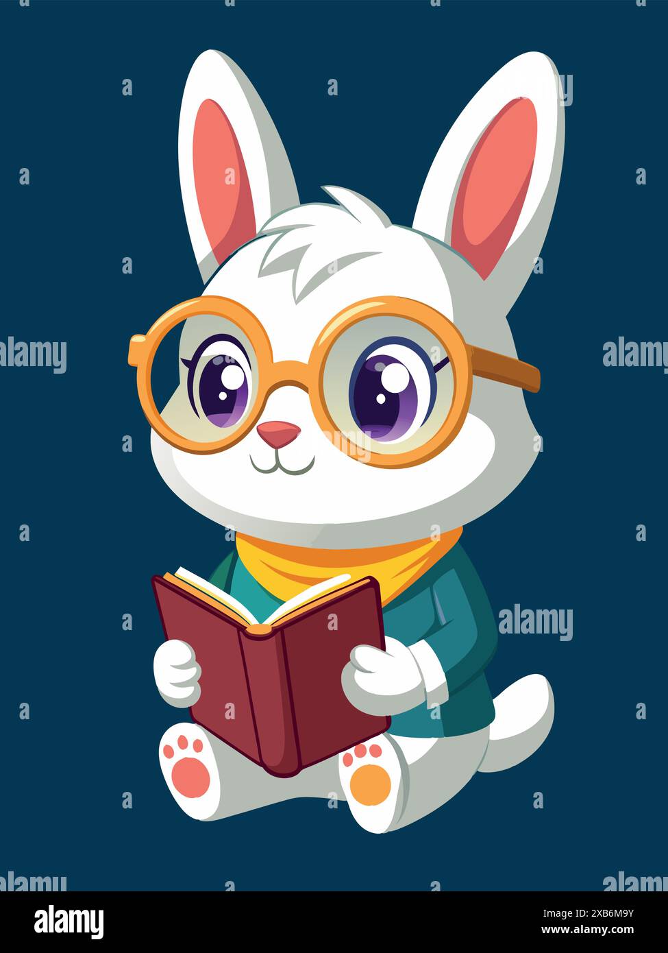 cute little bunny, wearing glasses reading a book,Vector illustration Stock Vector