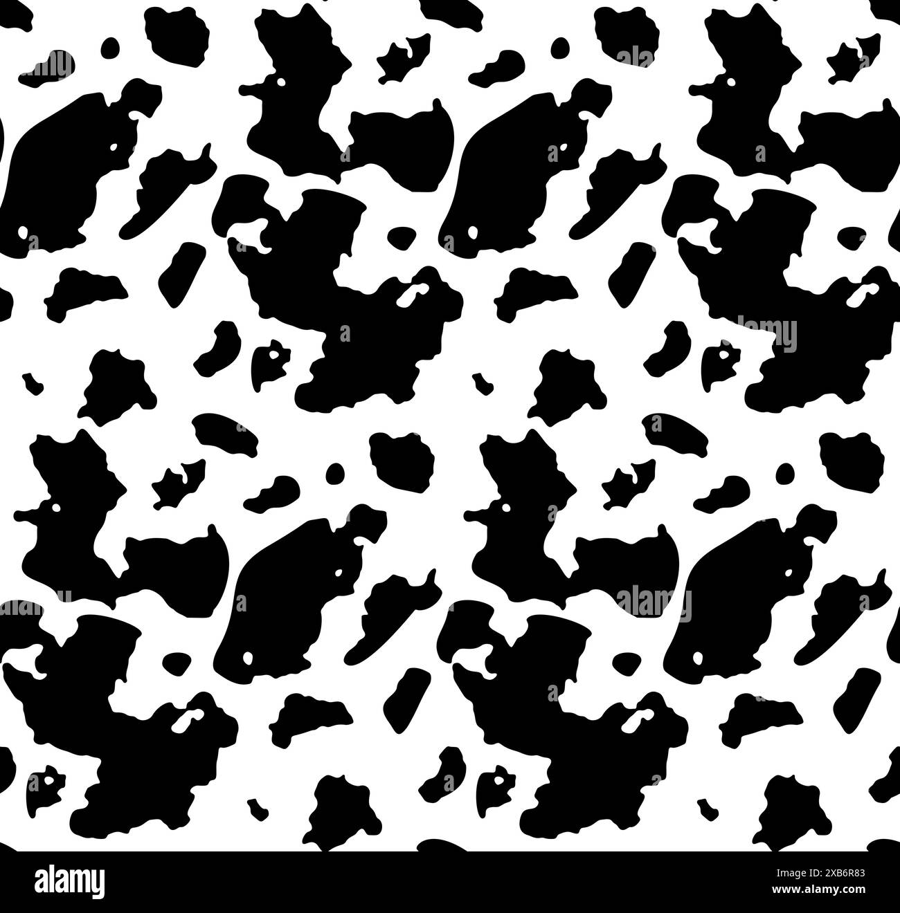 Seamless black and white cow spots pattern, simple style. Black random ...