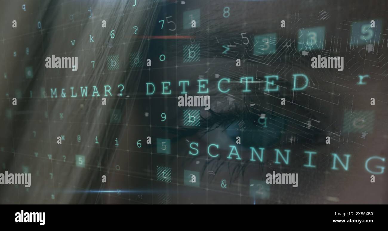Young Caucasian female looking at computer screen with malware detection message Stock Photo