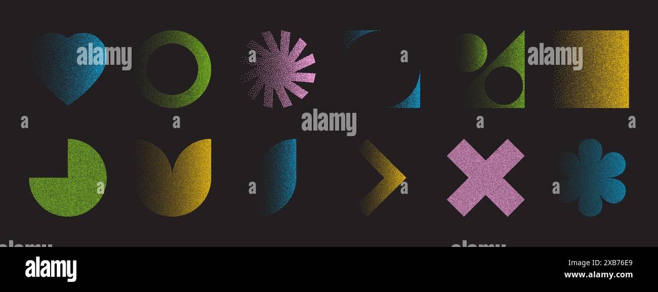 Dotted design elements with halftone with photocopy effect. Vector noise grainy texture Stock Vector