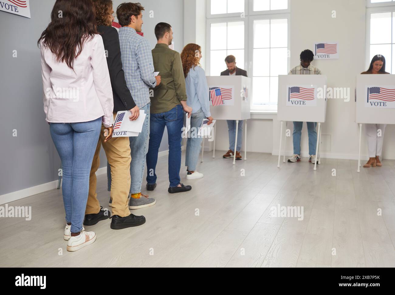 American Voters Eagerly Queue for Election Day Stock Photo