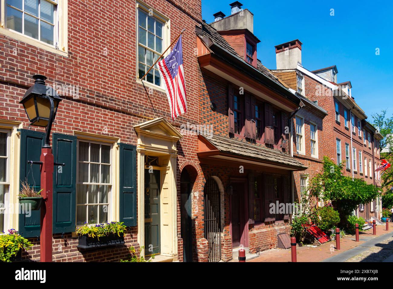 Colorful houses by Elfreth's Alley in Philadelpia old town