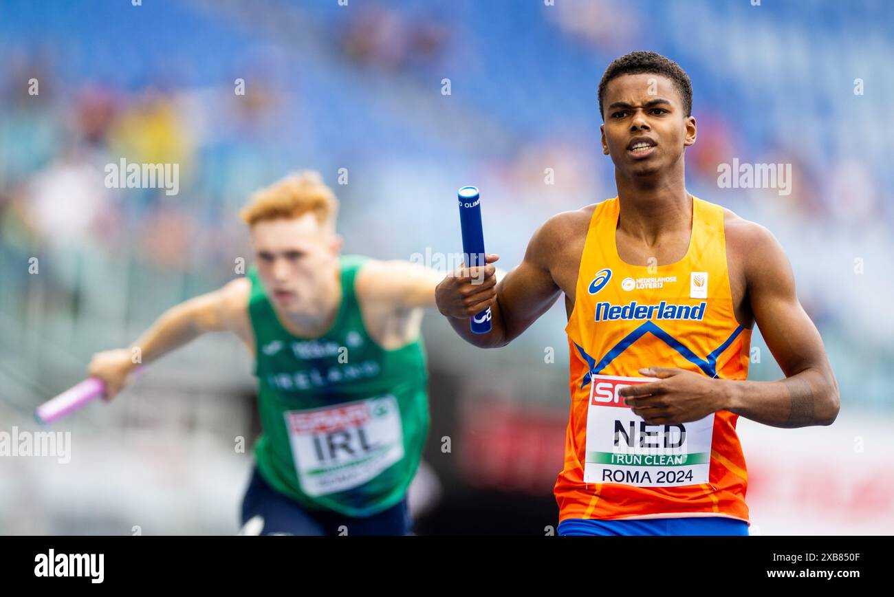 ROME Isaya Klein Ikkink in action on the men's 4x400m relay on the