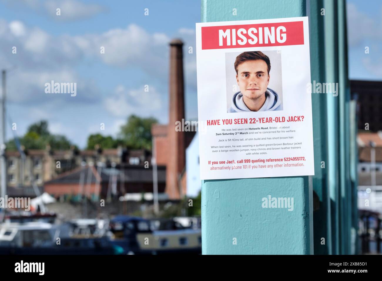 Jack O'Sullivan Missing Student Poster on Bristol Harbourside Stock ...