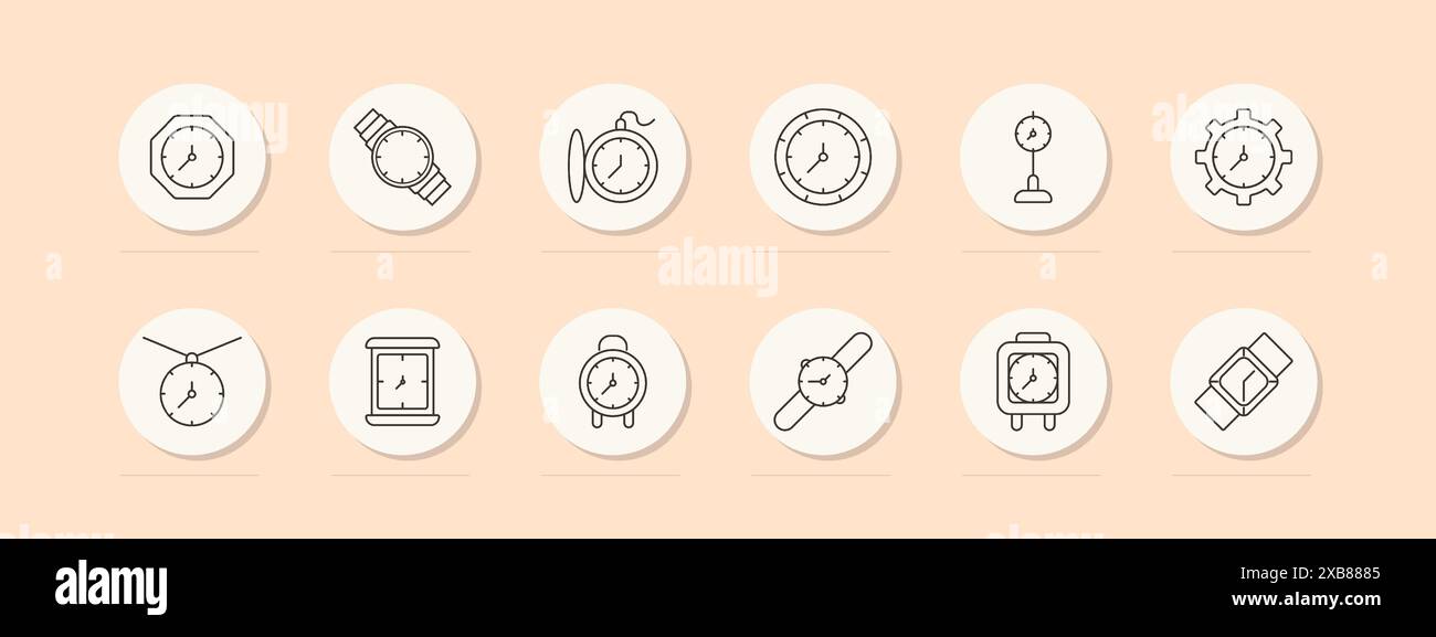 Time set icon. Clock, wristwatch, pocket watch, stopwatch, gear, clock ...
