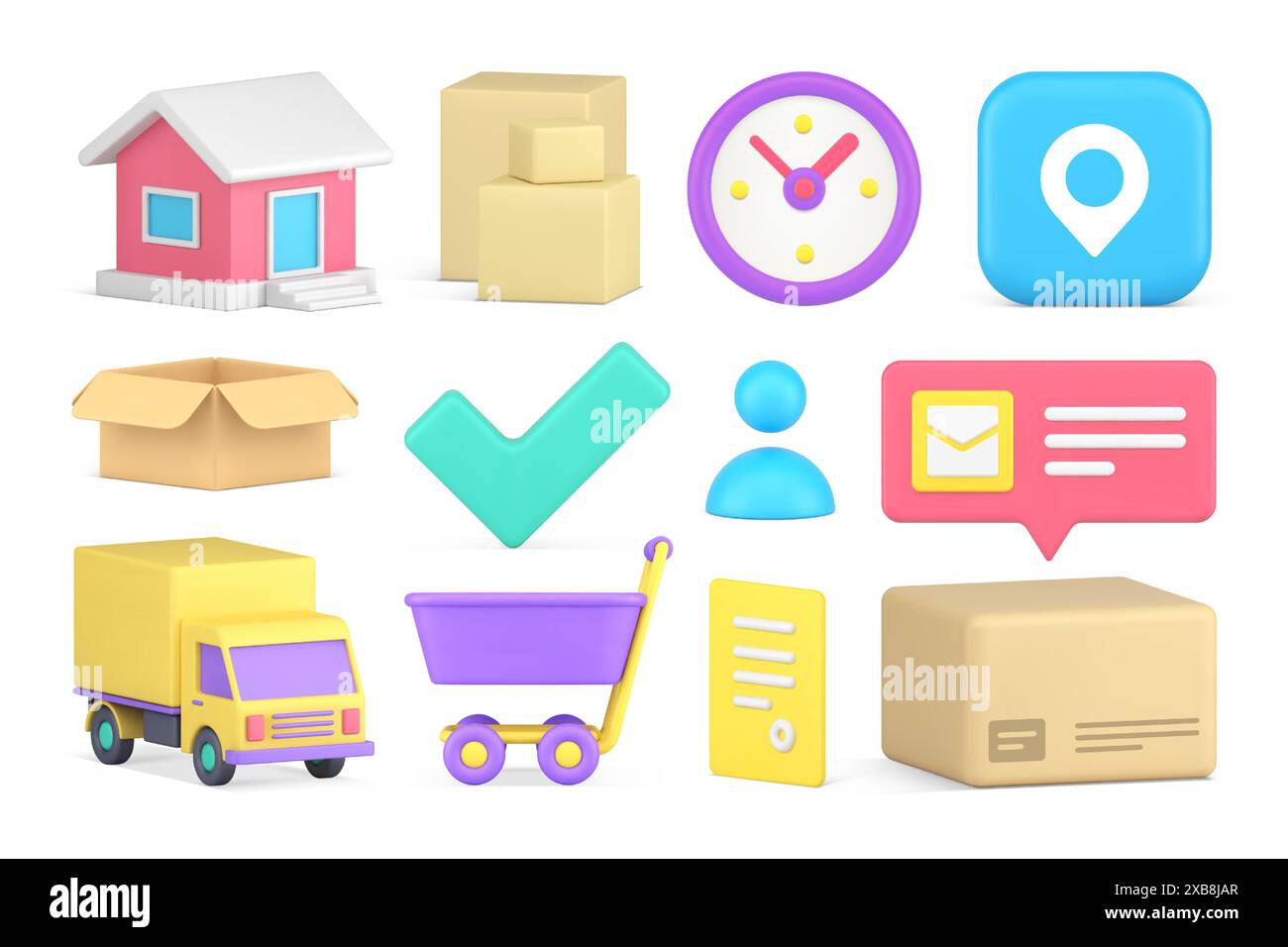Delivery 3d icon set commercial cargo shipment online shopping postal ...