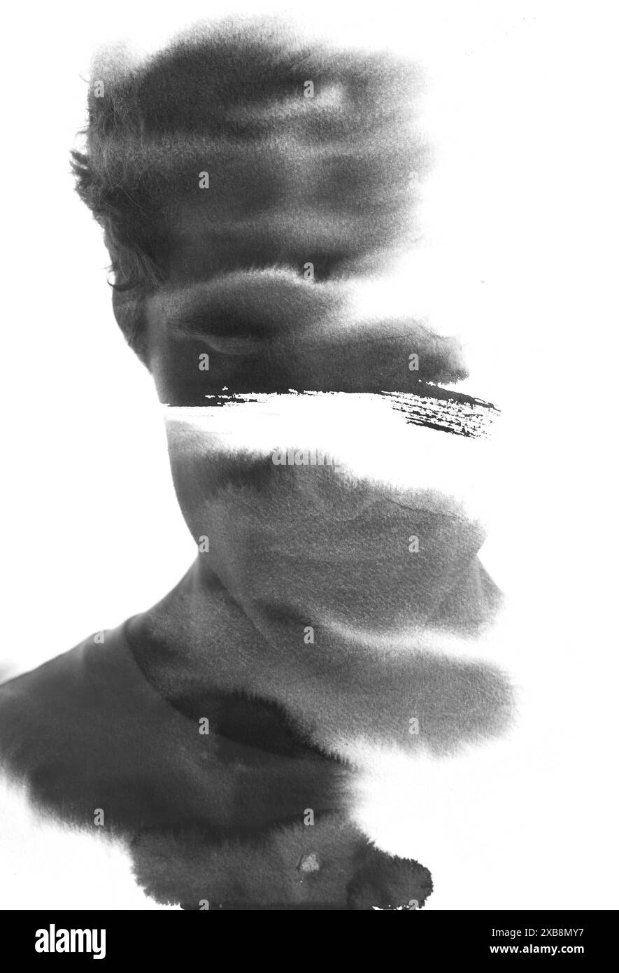 A black and white ink paint full front paintography portrait of a man ...