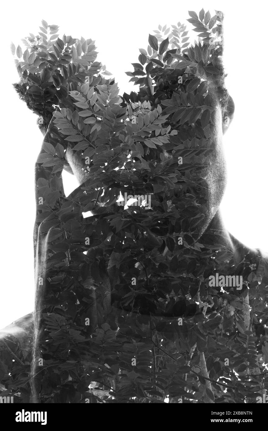 Double exposure portrait young Black and White Stock Photos & Images ...