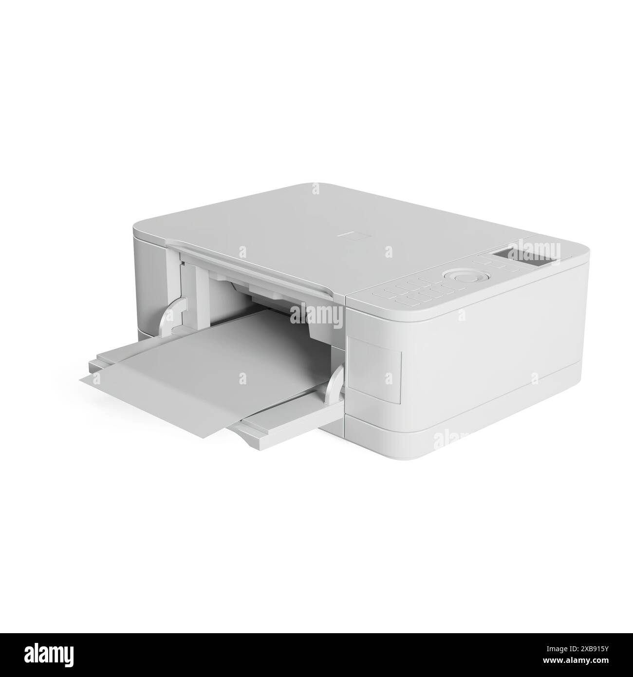 An open printer on a white surface in a photo Stock Photo