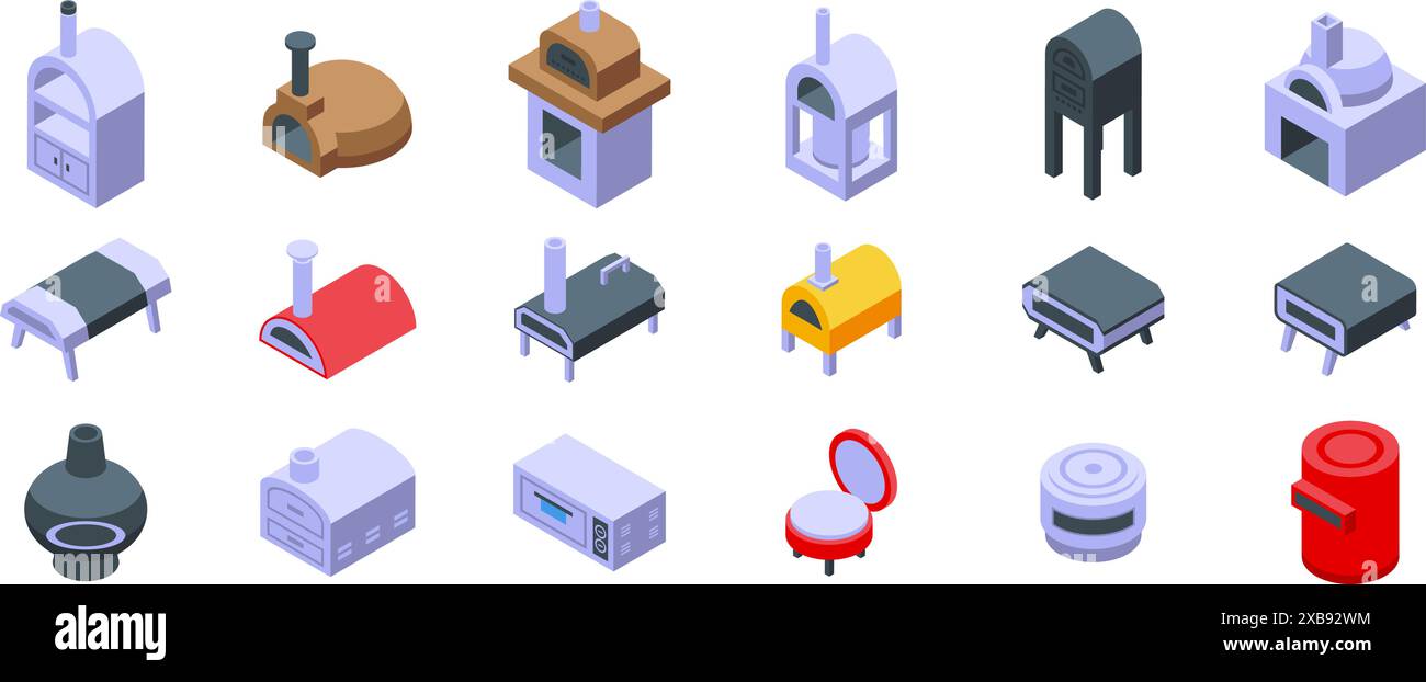 Pizza oven icons set. Set of icons representing different types of ...