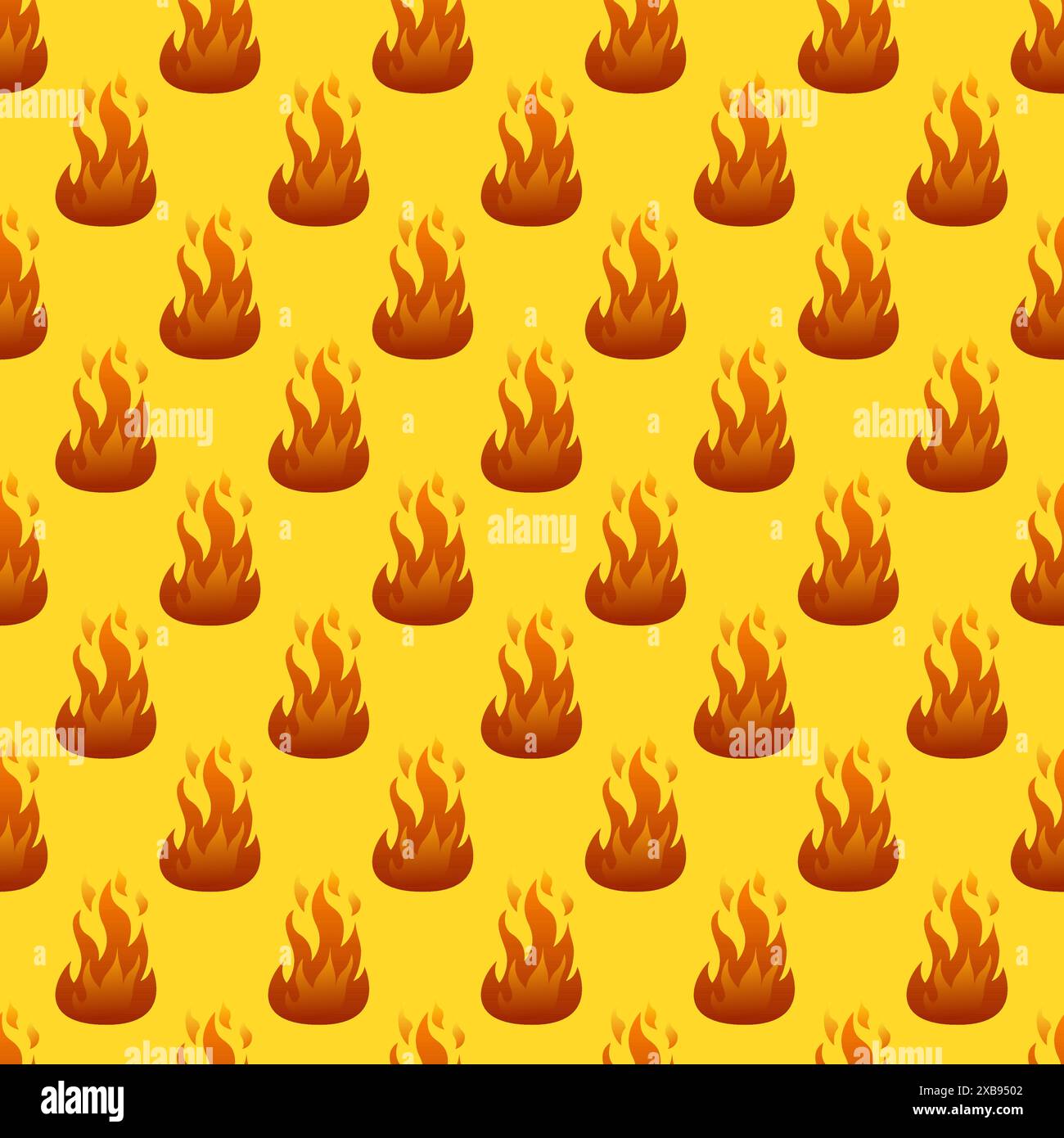 Seamless pattern with fire flame on yellow background. Vector illustration. Stock Vector