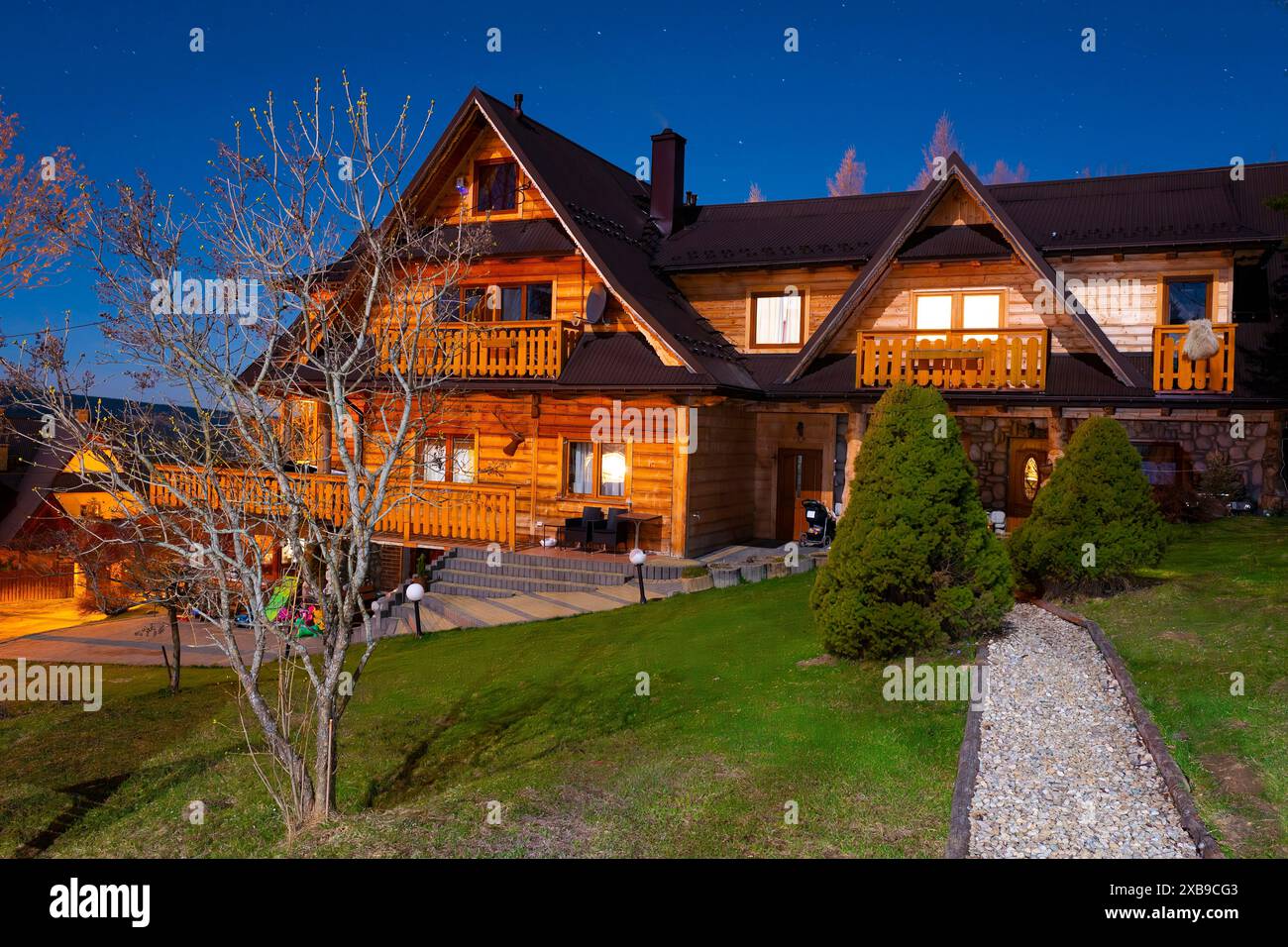 rustic house on the background with a starry sky at night Stock Photo ...