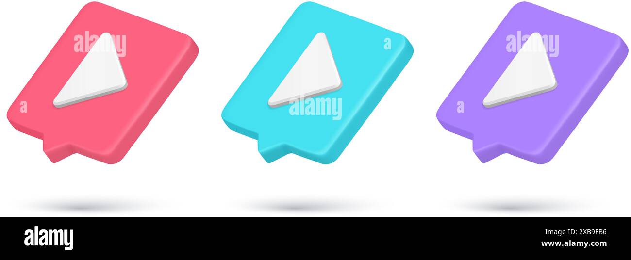 Realistic triangle arrow play multimedia content broadcasting quick tips collection vector illustration. Set direction pointer cyberspace digital audi Stock Vector