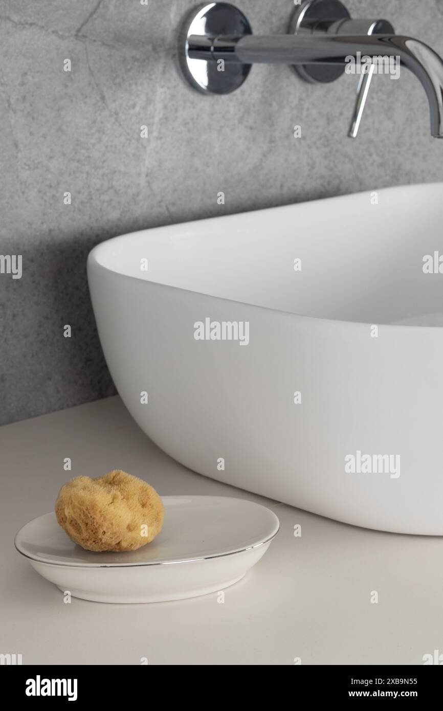 Minimalist Bathroom with Sponge Stock Photo - Alamy