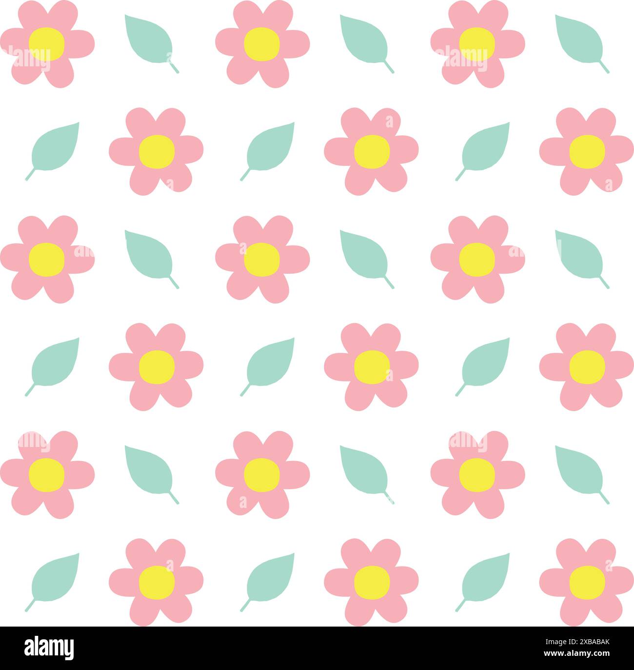 Vector seamless pattern of flat hand drawn flowers and leaves isolated ...