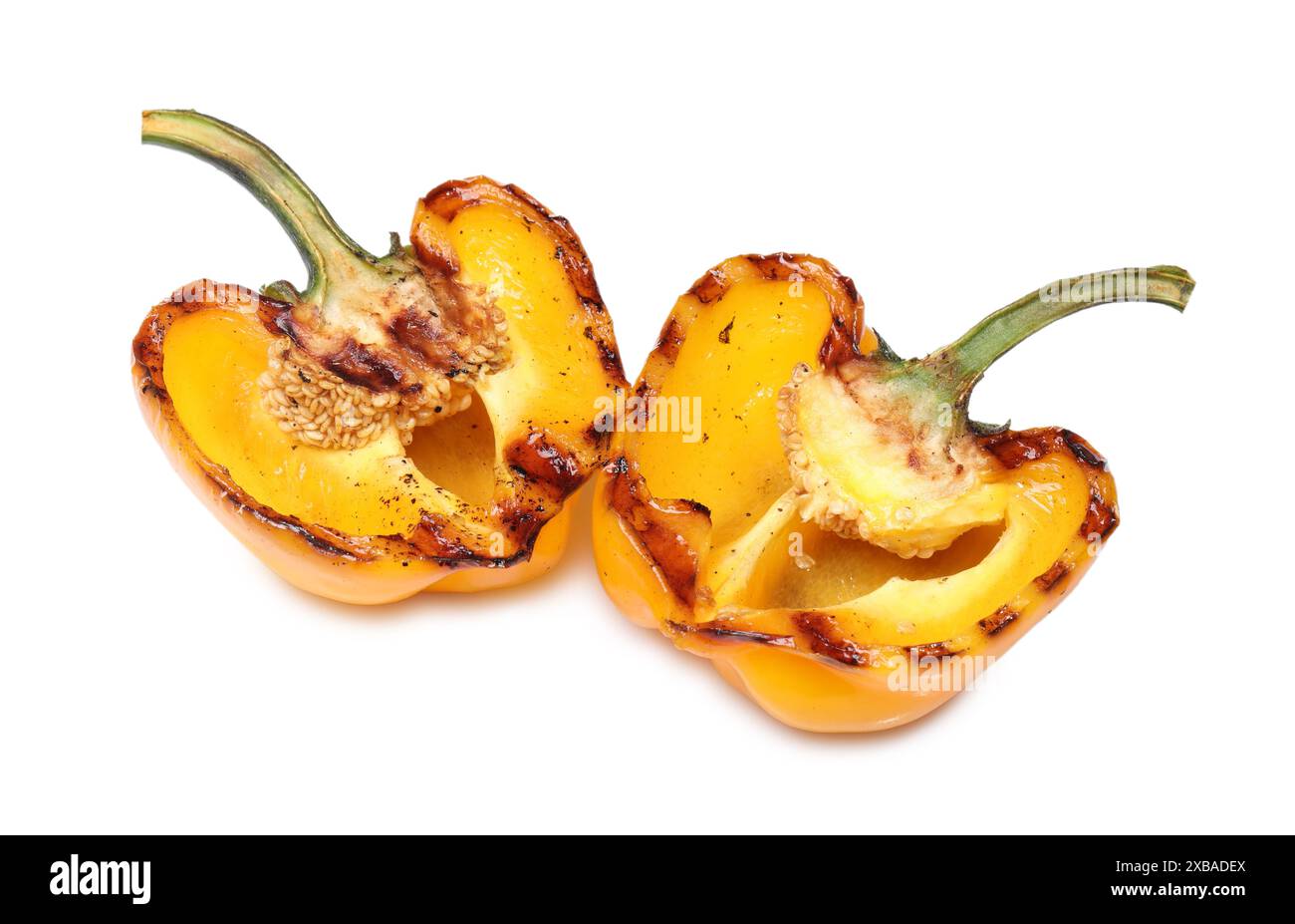 Halves of grilled yellow bell pepper isolated on white Stock Photo - Alamy