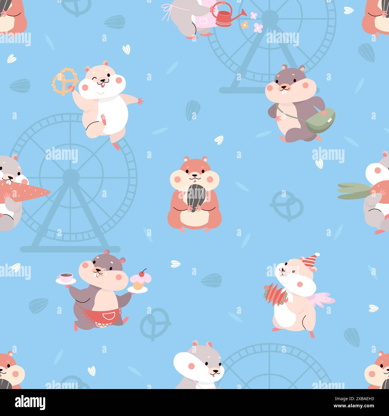 Hamster Pattern Background Hamsters seamless pattern. Cartoon funny hamster, domestic fluffy pets ...