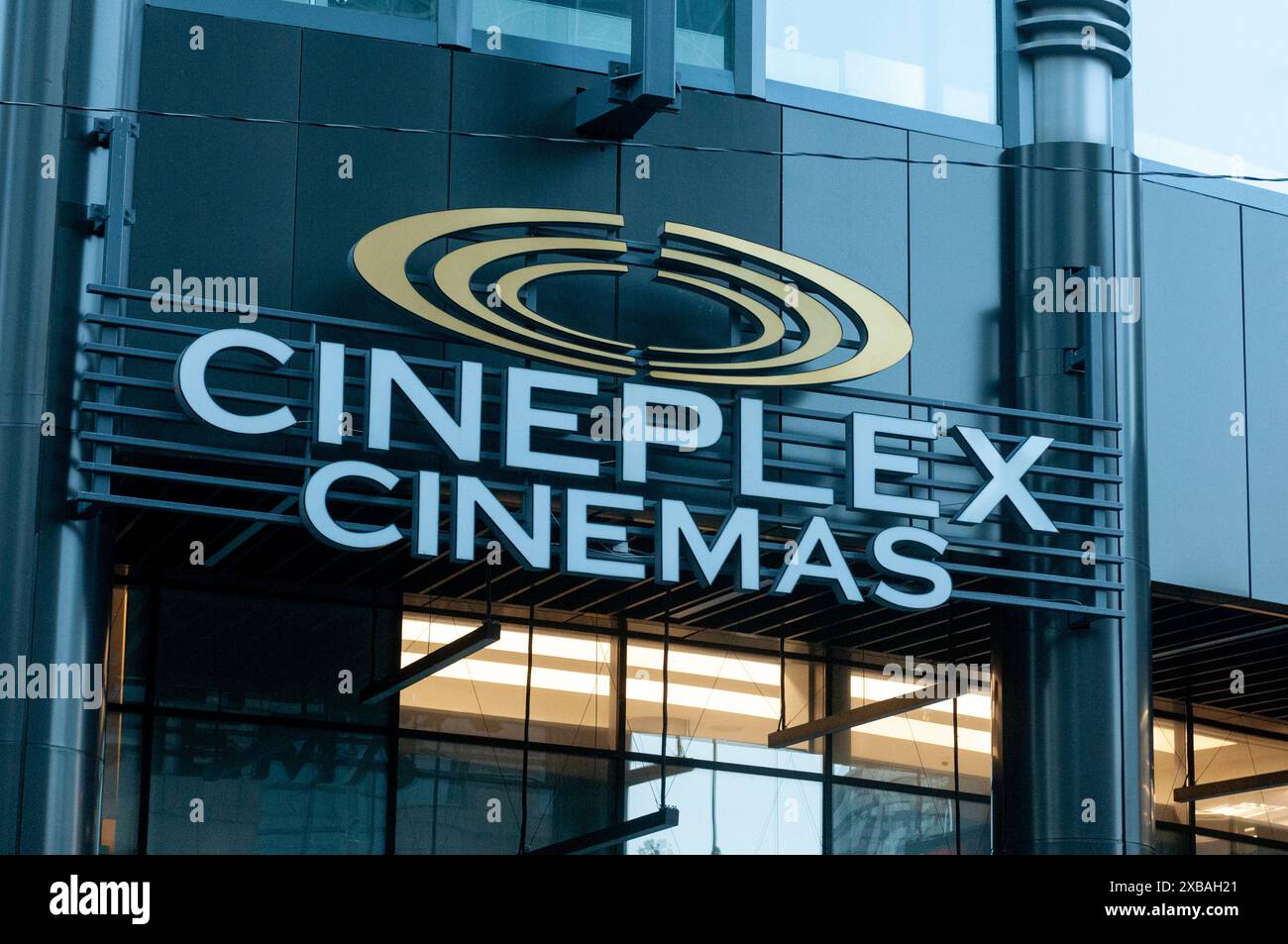 Toronto, ON, Canada – December 17, 2023:  View at the sign of Cineplex Cinemas company Stock Photo