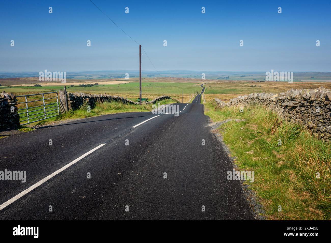 Plenmeller Common cycling hill climb is a road in Northumberland made famous by Simon Warren's 100 Climbs series of books and apps. England, UK Stock Photo
