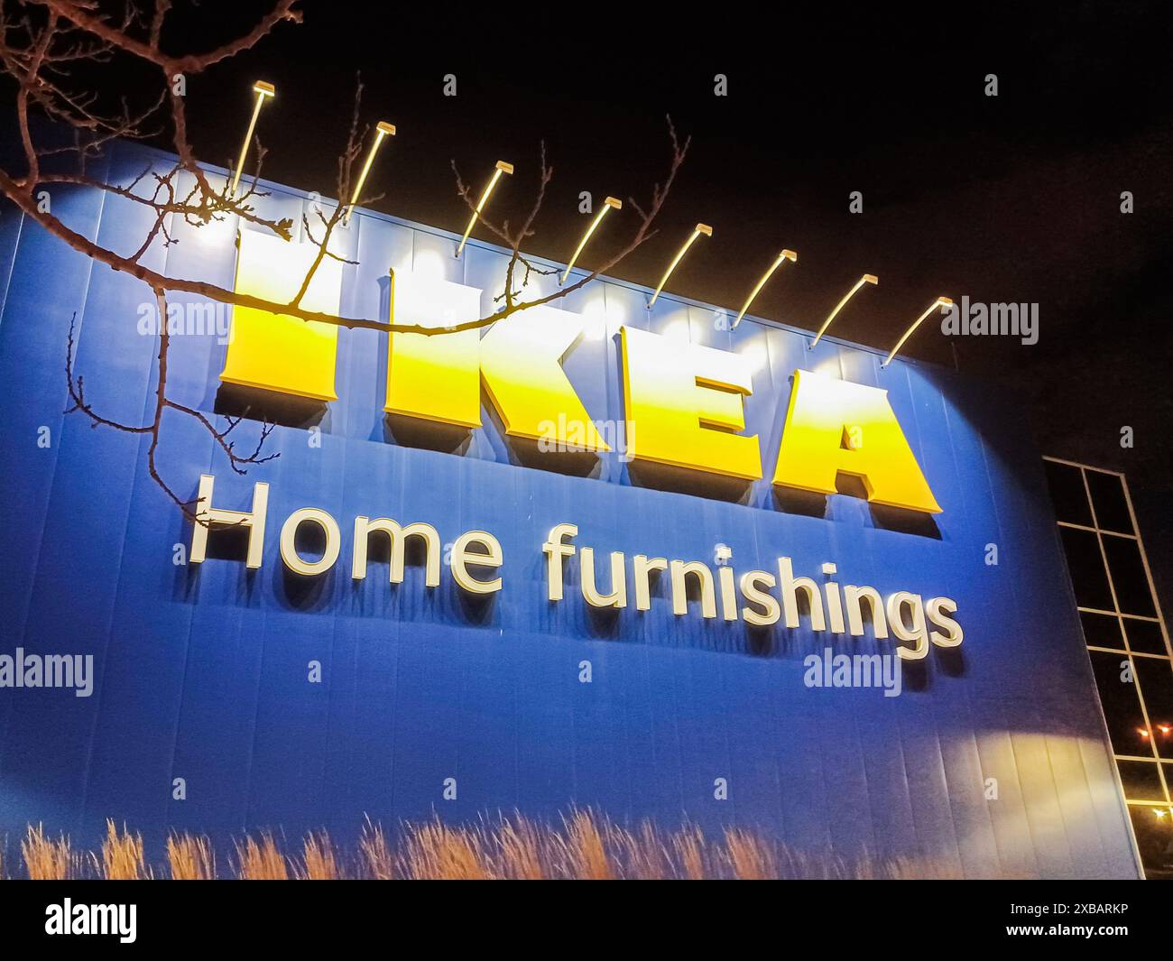 Toronto, ON, Canada - March 30, 2024: View at the IKEA logo store in Toronto, Canada. IKEA is a Swedish multinational group of companies Stock Photo