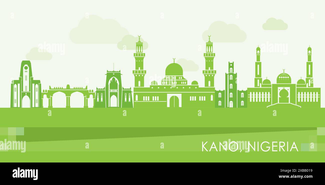 Green Skyline panorama of city of Kano, Nigeria - vector illustration ...