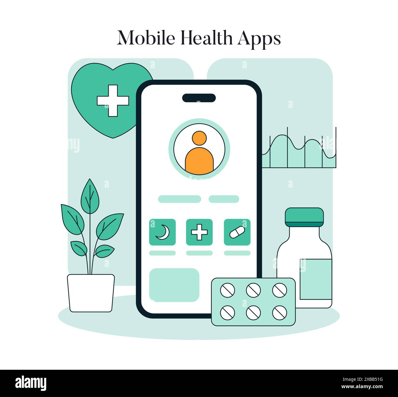 Healthcare Innovation concept. A smartphone displaying various health ...
