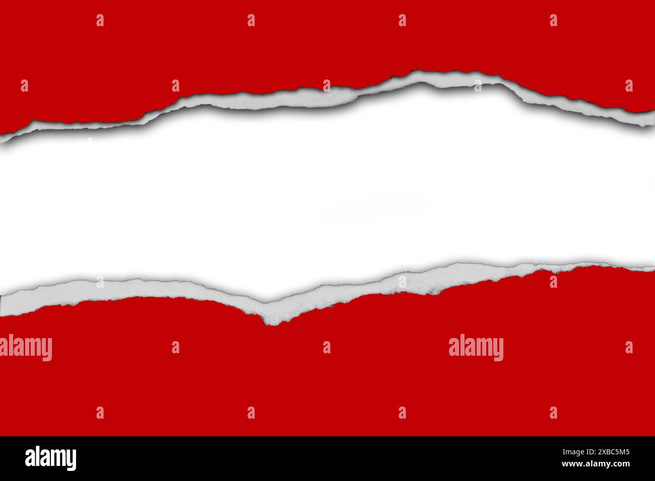 Gap in torn red paper on white background. Copy space Stock Photo