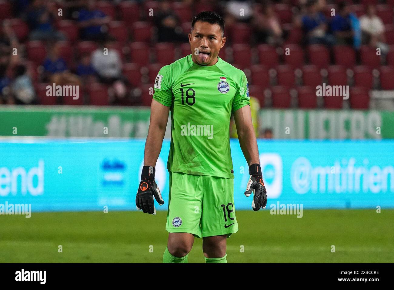 Bangkok, Thailand. 11th June, 2024. Hassan Sunny of Singapore seen in  action during the FIFA World Cup 2026 Qualifiers Group C match between  Thailand and Singapore at Rajamangala National stadium. Final score;