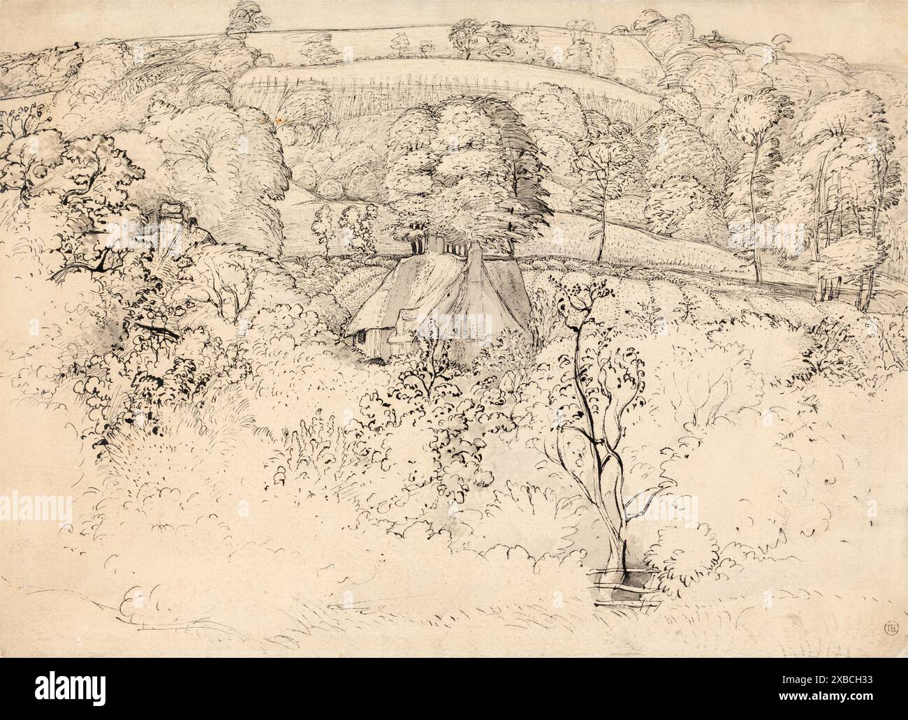 The Primitive Cottage, Shoreham. Samuel Palmer. Undated,. Pen and dark ...