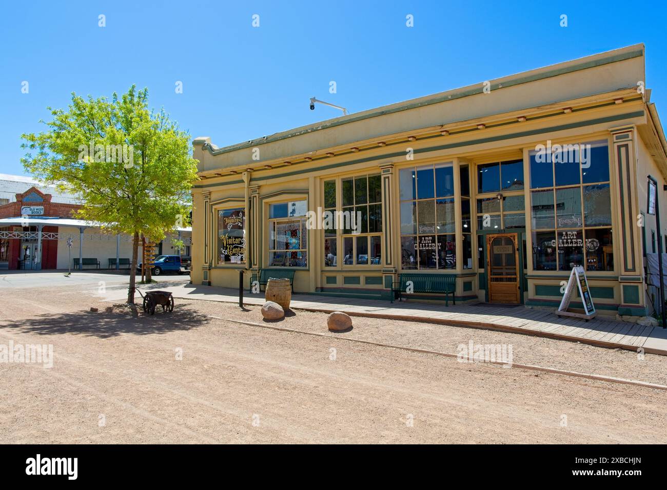Territorial style old west storefronts along dirt street of downtown Tombstone Arizona — April 2024 Stock Photo