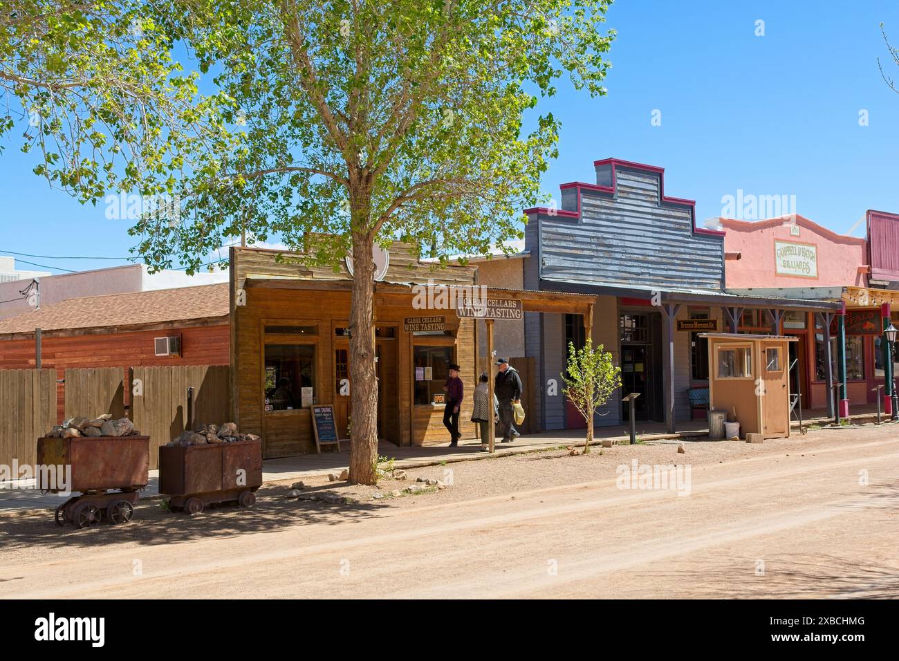 Territorial style old west storefronts, antiques line dirt street of downtown Tombstone Arizona — April 2024 Stock Photo