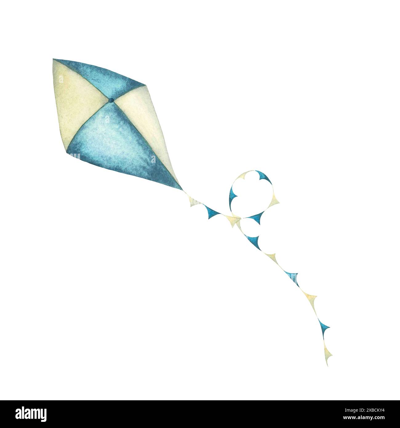 Watercolor kite in beige and blue delicate colors with colorful ribbon ...