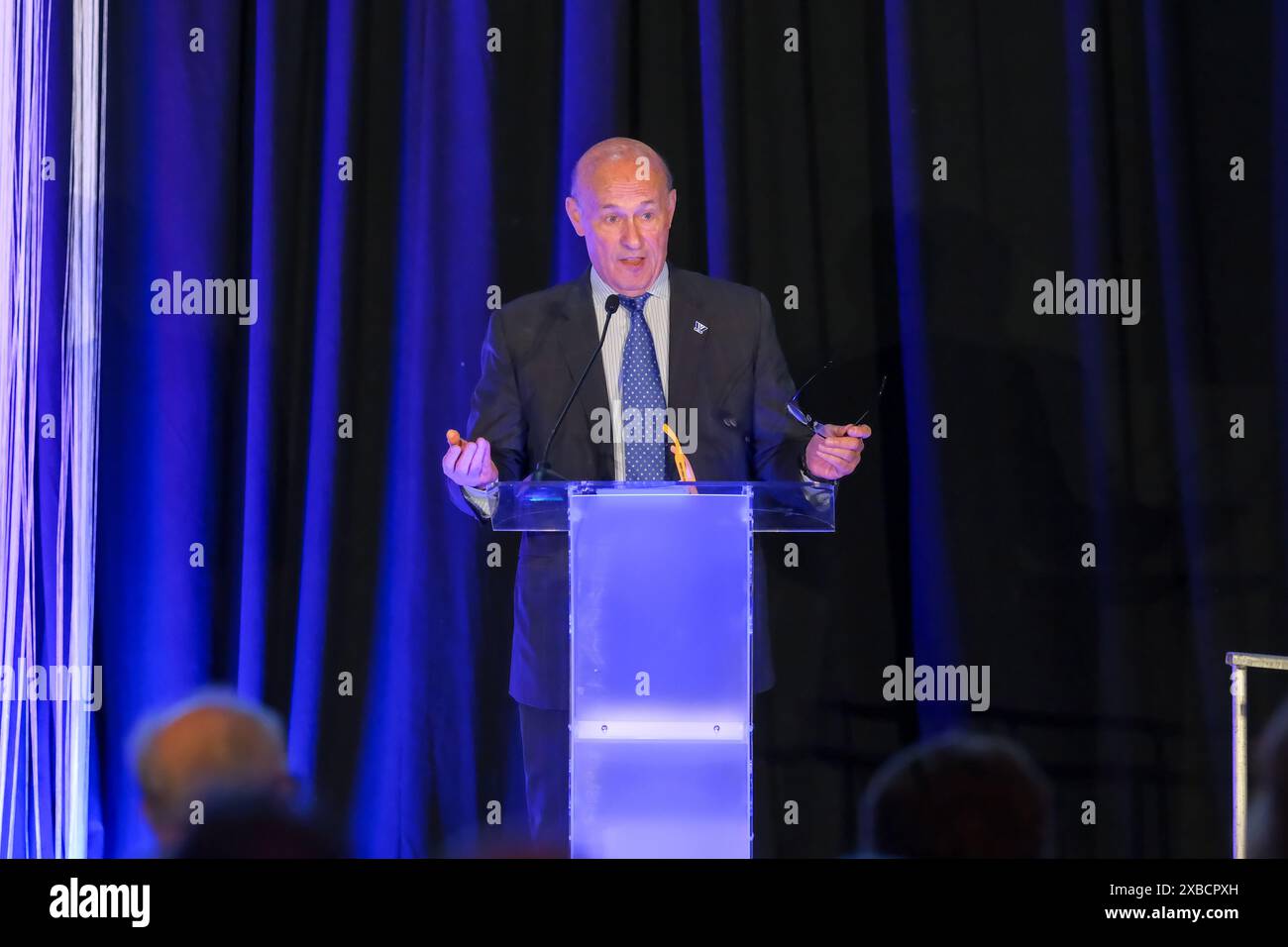 St. Paul, Minnesota, USA. 11th June, 2024. STAN KASTEN, President of the LA Dodgers and advisory board member for PWHL, speaks during the 2024 PWHL awards held at the Intercontinental Hotel in downtown St. Paul, Minnesota. (Credit Image: © Steven Garcia/ZUMA Press Wire) EDITORIAL USAGE ONLY! Not for Commercial USAGE! Credit: ZUMA Press, Inc./Alamy Live News Stock Photo