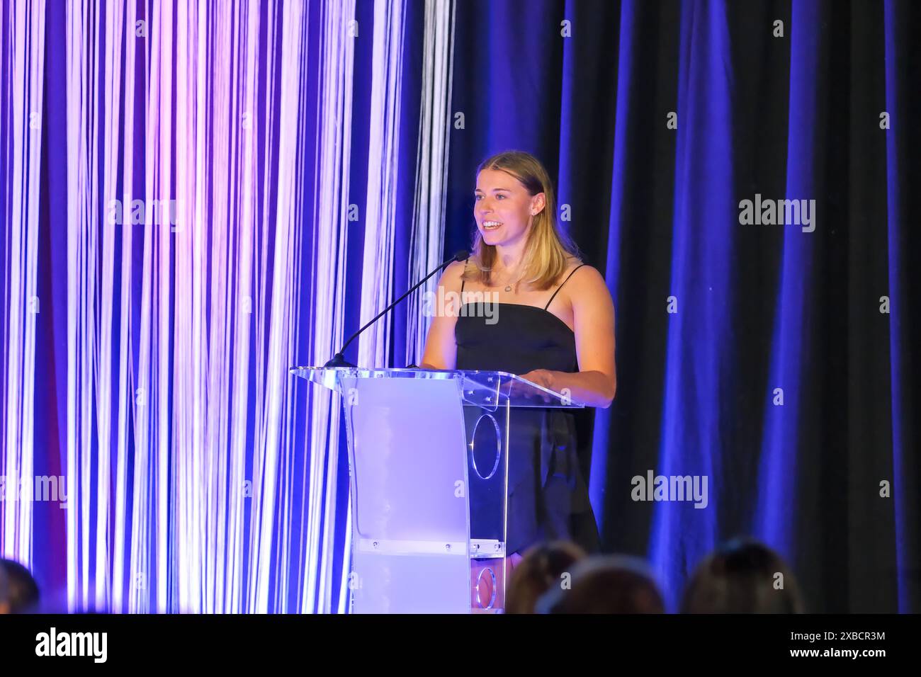 St. Paul, Minnesota, USA. 11th June, 2024. MAUREEN MURPHY of PWHL Montreal speaks after being awarded the Hockey For All award during the 2024 PWHL awards held at the Intercontinental Hotel in downtown St. Paul, Minnesota. (Credit Image: © Steven Garcia/ZUMA Press Wire) EDITORIAL USAGE ONLY! Not for Commercial USAGE! Credit: ZUMA Press, Inc./Alamy Live News Stock Photo