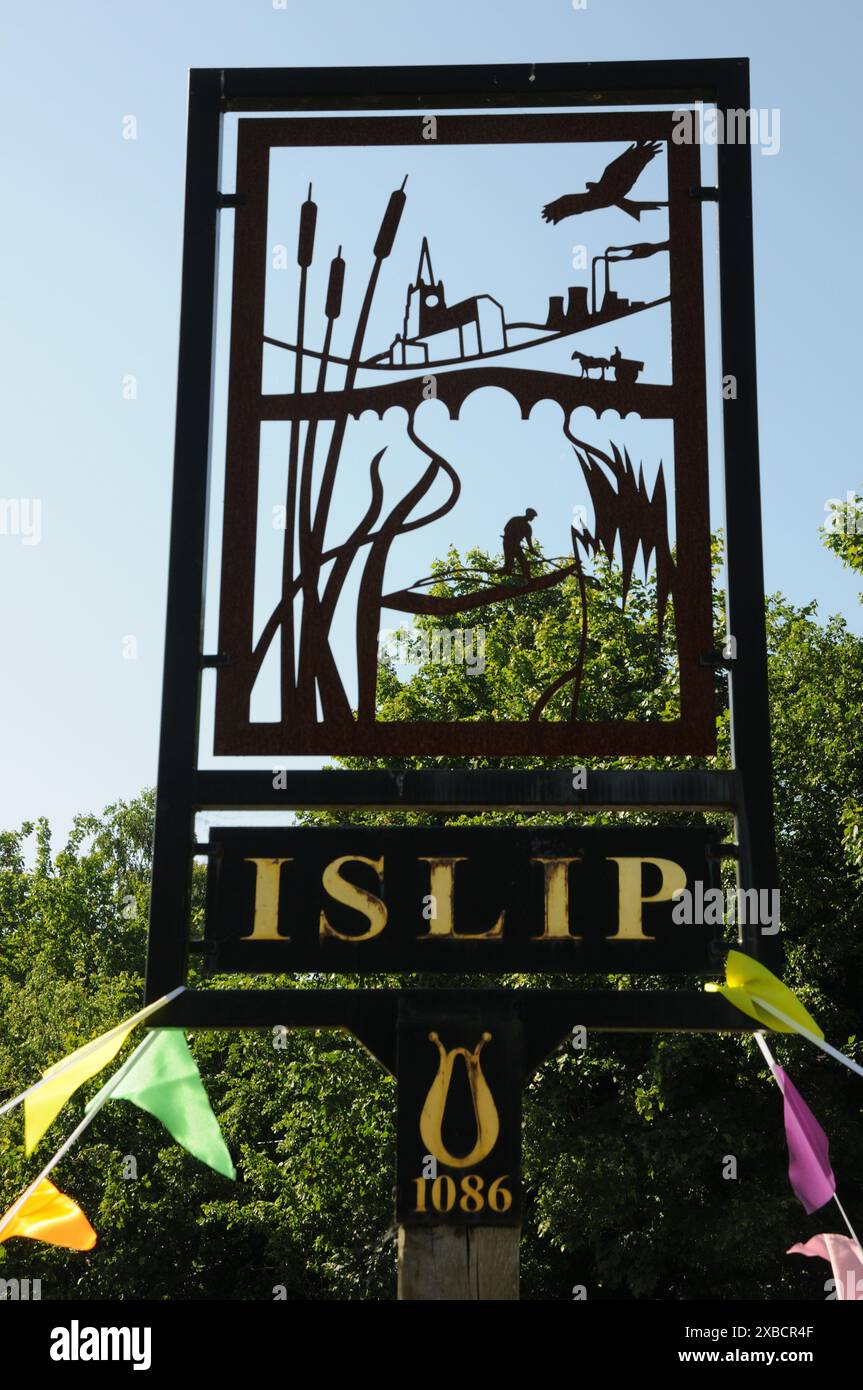 Village sign, Islip, Northamptonshire Stock Photo