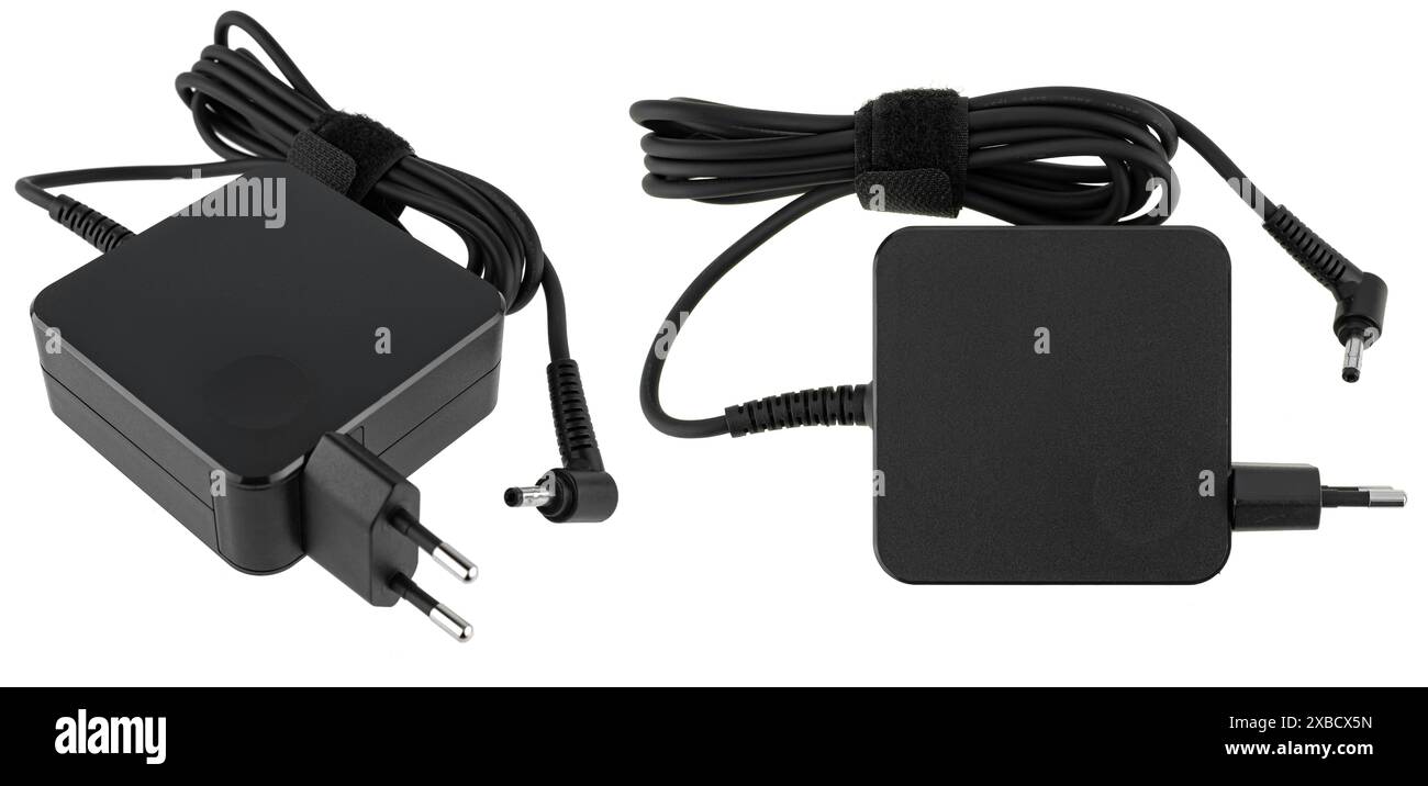 Power adapter for notebook computers, on white background in insulation Stock Photo