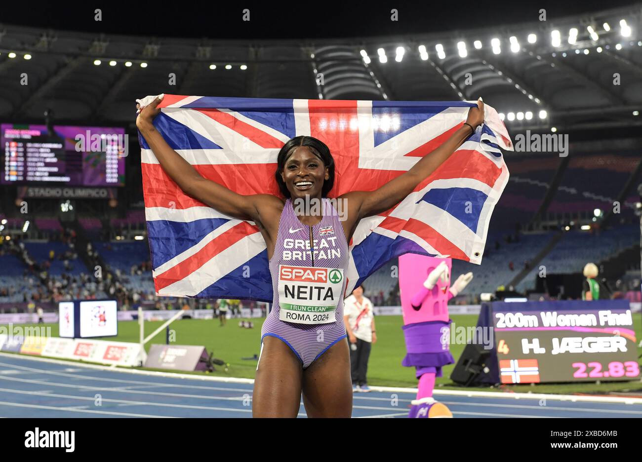 Daryll Neita of Great Britain celebrates her silver medal in the women ...
