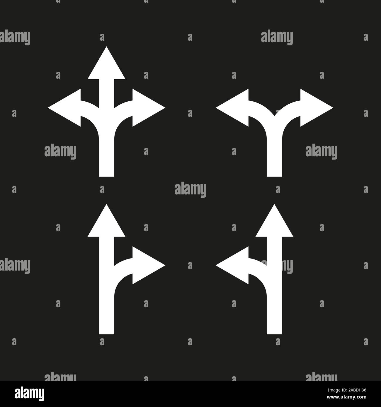 Directional arrow icons. Multiple path options. Black and white vector ...