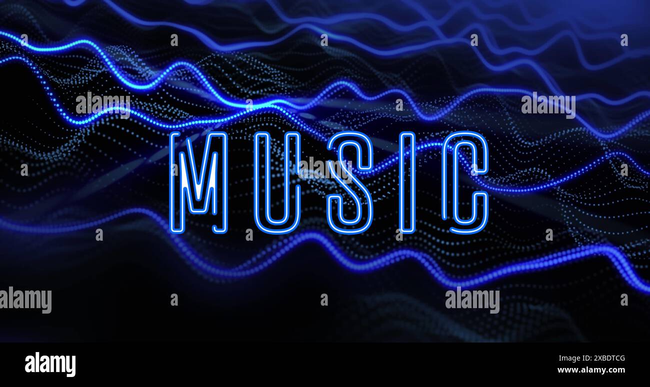 Image of music text and spots over black background Stock Photo - Alamy