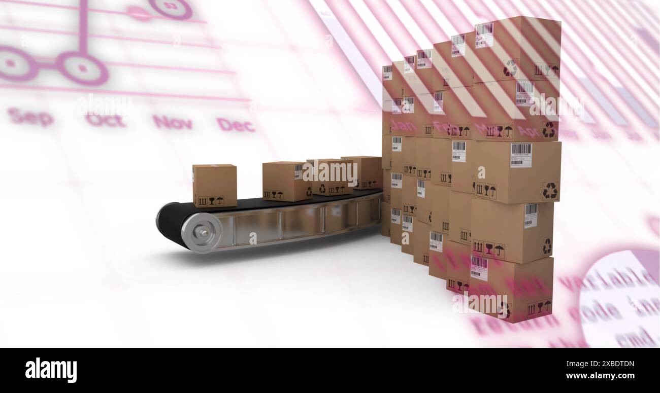 Image of data processing over boxes on white background Stock Photo - Alamy
