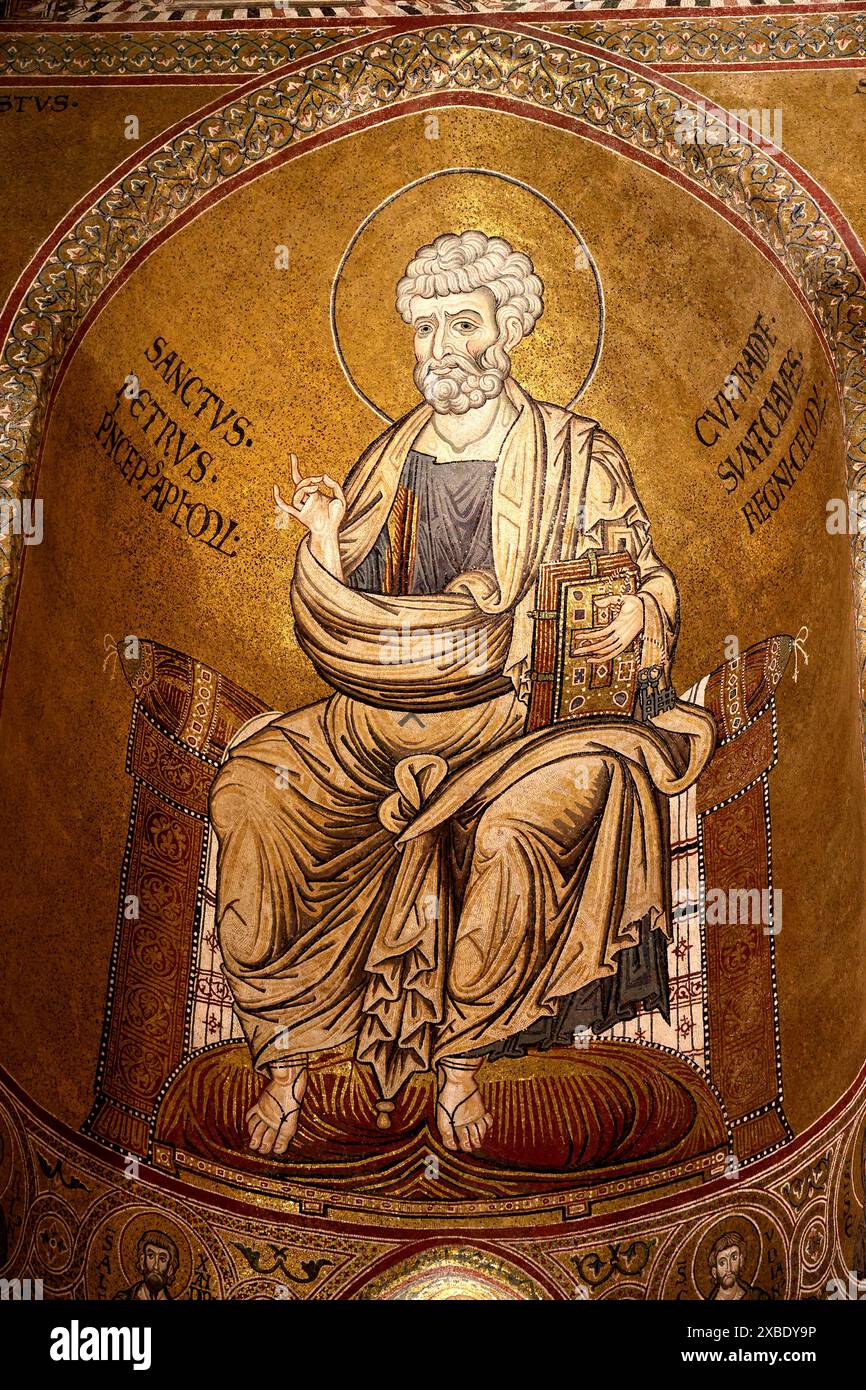 Mosaic of Saint Peter in the Cathedral of Monreale in Sicily Italy ...