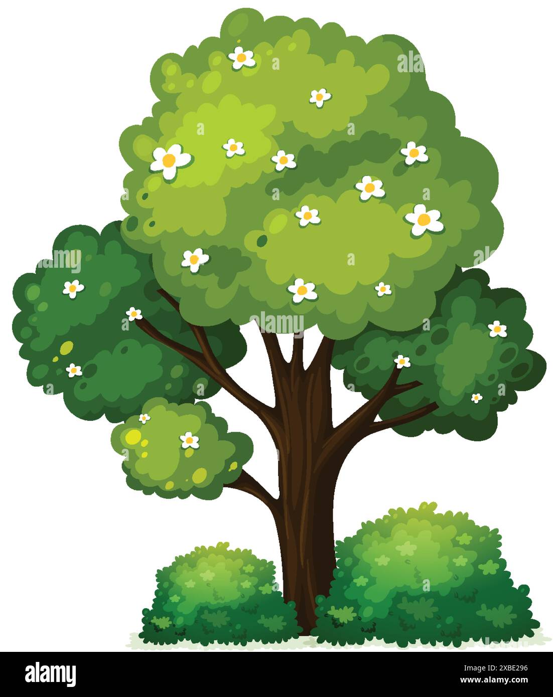 Tree with flowers and lush green leaves Stock Vector Image & Art - Alamy