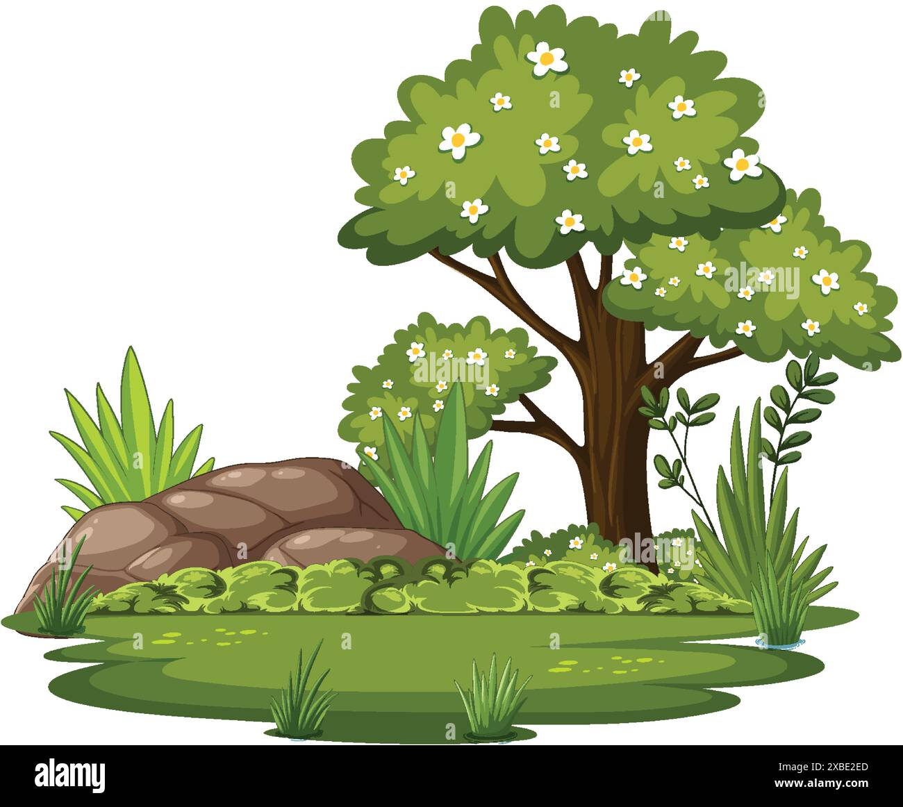 Green forest scene with trees and rocks Stock Vector Image & Art - Alamy