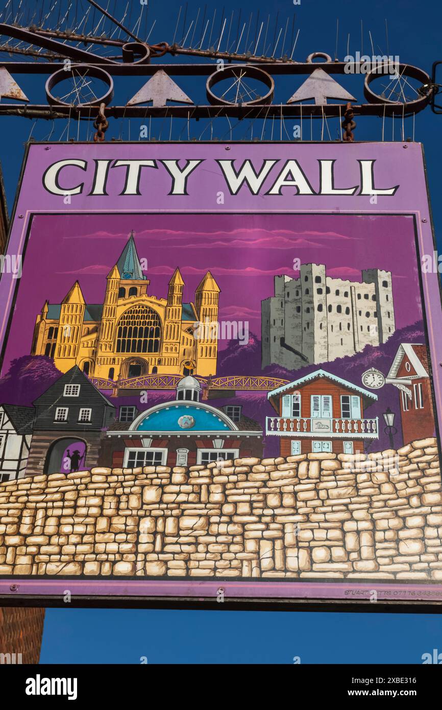 England, Kent, Rochester, City Wall Pub and Wine Bar Sign depicting