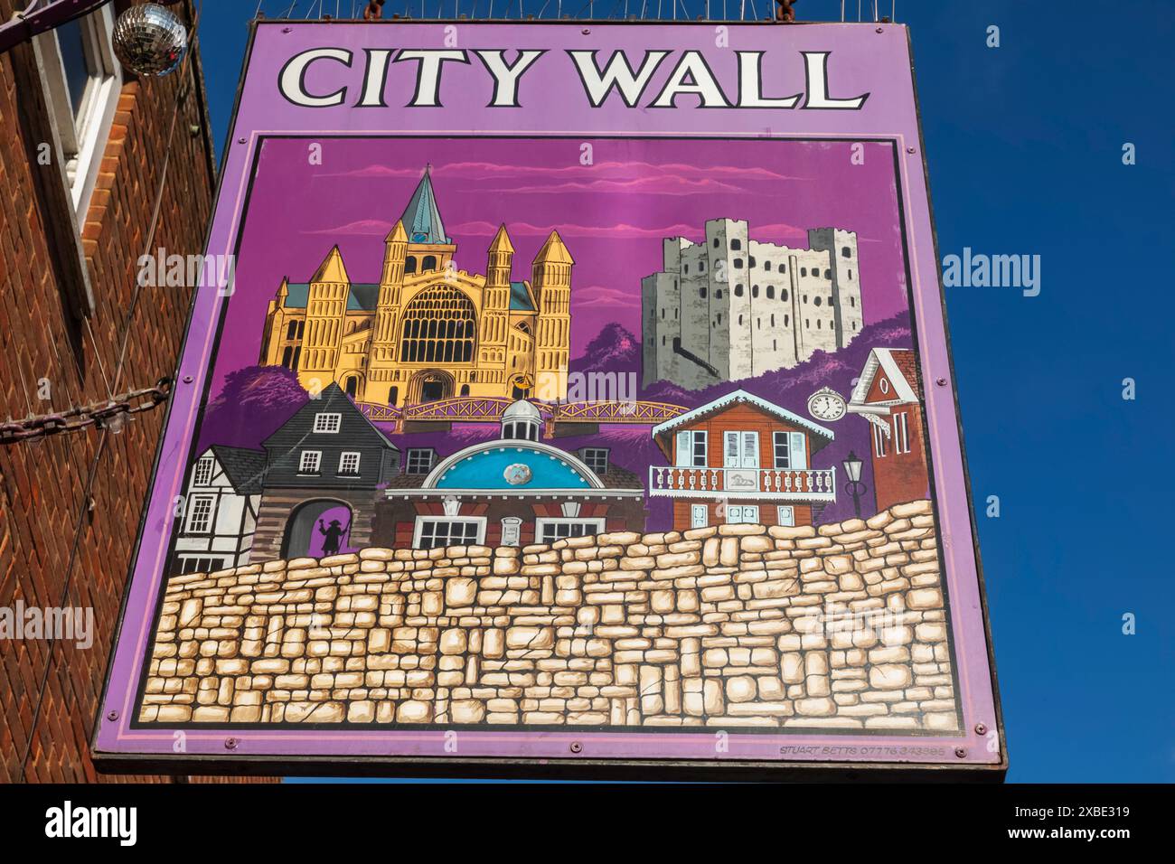 England, Kent, Rochester, City Wall Pub and Wine Bar Sign depicting