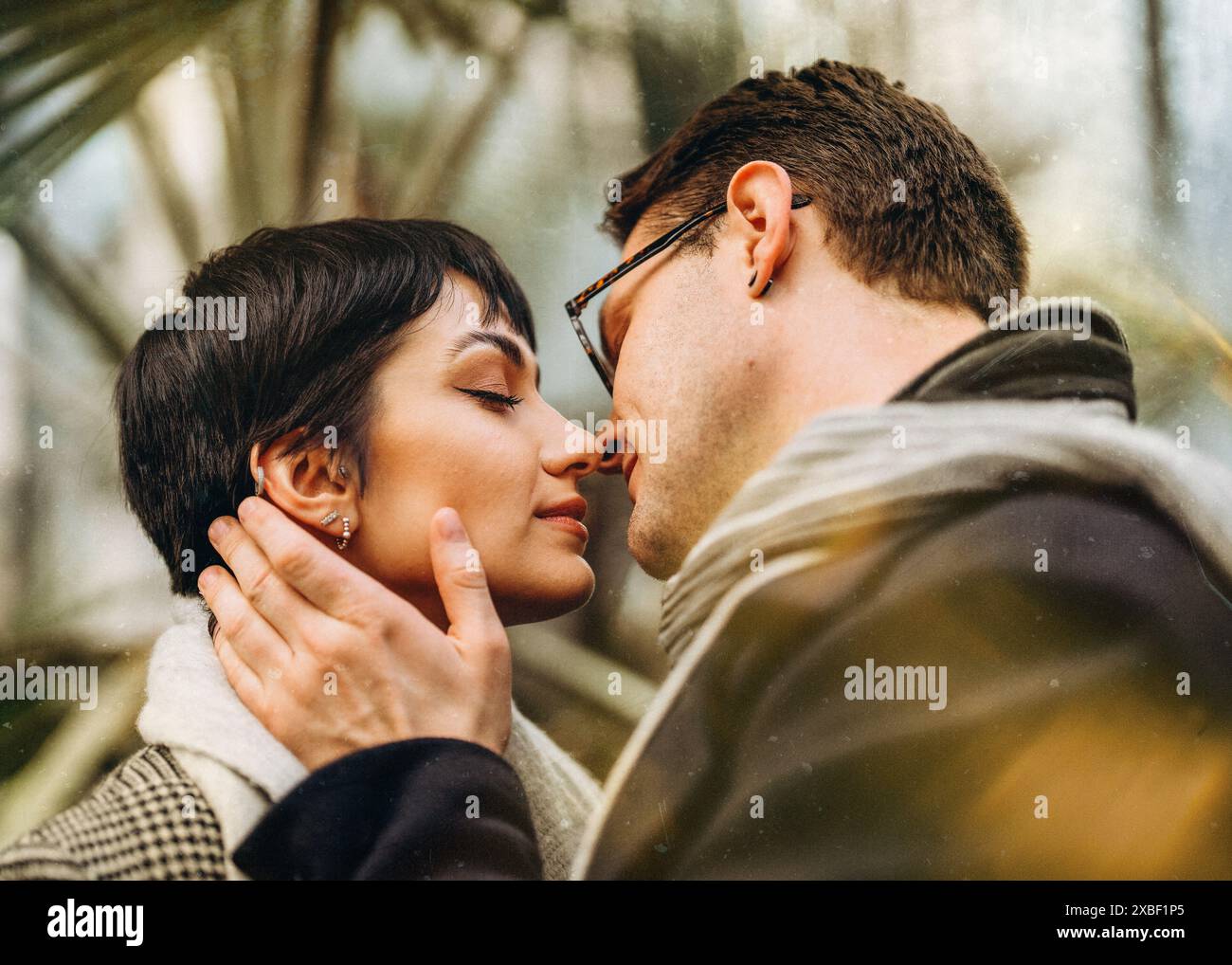 Happy couple Handsome man and beautiful woman falling in love, hugging ...