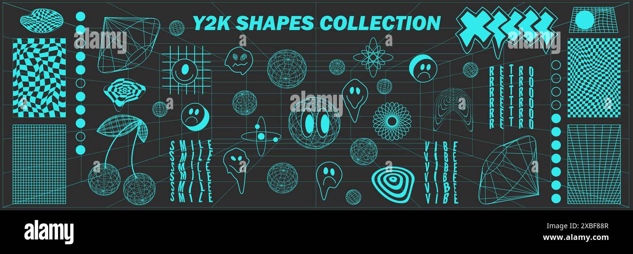 Abstract geometry hud wireframe shapes and patterns, cyberpunk elements ...