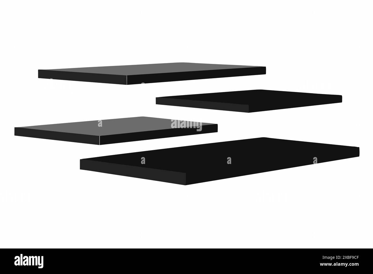 Black floating shelves isolated on a white background. Minimalist ... - Floating Minimalist Storage Shelves